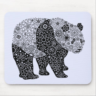 Hand Geïllustreerde Artsy Floral Panda Beer Muismat