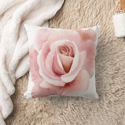Hand geïllustreerde Blush Pink Rose Kussen (Deken)