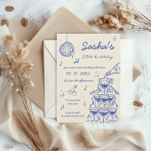 Hand-geïllustreerde Champagne Tower Verjaardag Bla Kaart