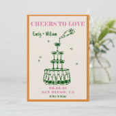 Hand geïllustreerde Champagne Tower Wedding Kaart (Staand voorkant)