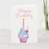 Hand geïllustreerde cupcake met een enkele kaars kaart (Voorkant)