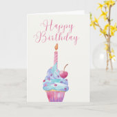 Hand geïllustreerde cupcake met een enkele kaars kaart (Gele Bloem)