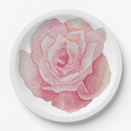 Hand geïllustreerde delicate roze roos papieren bordje (Voorkant)