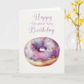 Hand Geïllustreerde Doughnut Happy Birthday Kaart (Gele Bloem)