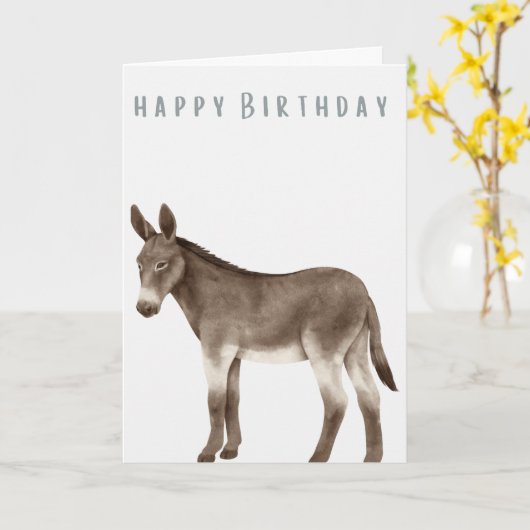 Hand geïllustreerde ezel gelukkige verjaardag kaart (Gele Bloem)