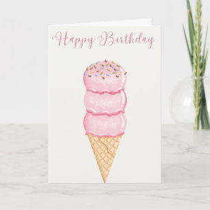 Hand geïllustreerde Ice Cream Cone Happy Birthday Kaart