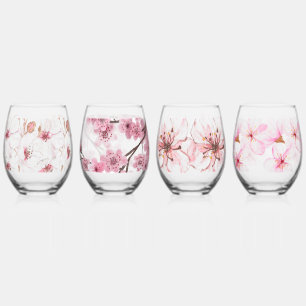 Hand Geïllustreerde Kersenbloesem Print Wijnglas Zonder Voet