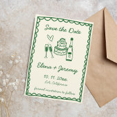 Hand Geïllustreerde Kleurrijke Groene Huwelijk Save The Date