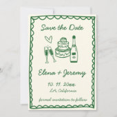 Hand Geïllustreerde Kleurrijke Groene Huwelijk Save The Date (Voorkant)
