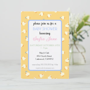 Hand geïllustreerde leuke eenden gele baby shower kaart