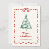 Hand-geïllustreerde Red Green Retro Foto Kerstmis Feestdagenkaart (Voorkant)