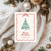 Hand-geïllustreerde Red Green Retro Foto Kerstmis Feestdagenkaart