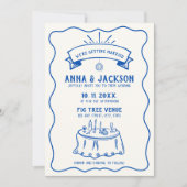 Hand geïllustreerde retro  eigenzinnig blauw bruil kaart (Voorkant)