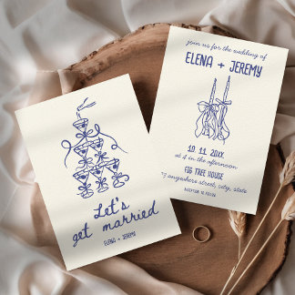 Hand Geïllustreerde Retro Franse Blauwe Eigenzinni Kaart