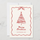 Hand-geïllustreerde rode feestelijke kerstfoto feestdagenkaart (Voorkant)