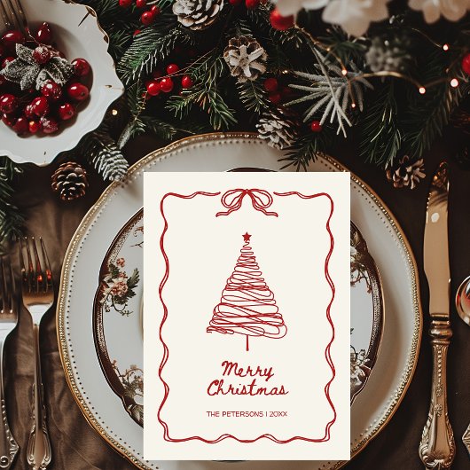 Hand-geïllustreerde rode feestelijke kerstfoto feestdagenkaart