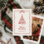 Hand-geïllustreerde rode feestelijke kerstfoto feestdagenkaart