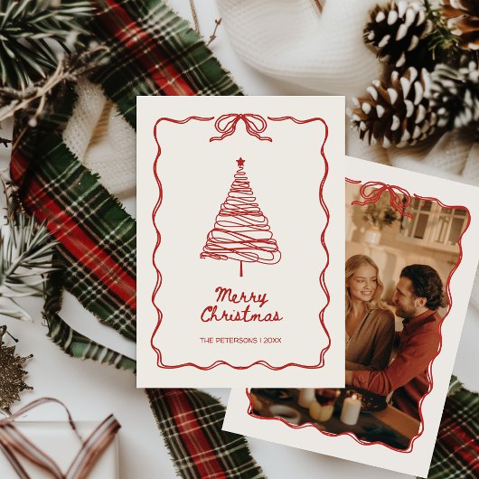Hand-geïllustreerde rode feestelijke kerstfoto feestdagenkaart