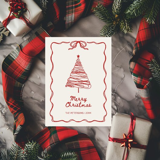 Hand-geïllustreerde rode feestelijke kerstfoto feestdagenkaart