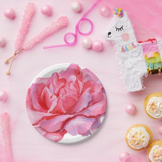 Hand geïllustreerde roze pioen papieren bordje (Feest)