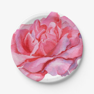 Hand geïllustreerde roze pioen papieren bordje