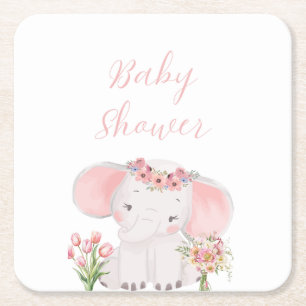Hand geïllustreerde Schattige Elephant Baby Girl S Kartonnen Onderzetters