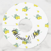 Hand gekleurd citroen ontwerp - naam koppel wijnglaslabel (Voorkant)