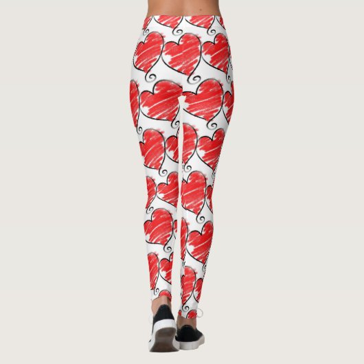 Hand gekleurde harten op wit leggings (Achterkant)