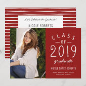 Hand geletterd Afstuderen Fotoaankondiging rood Aankondiging (Voorkant / Achterkant)