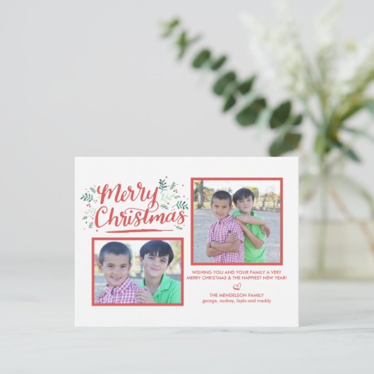 Hand geletterd kerstwinter gebladerte Briefkaart (Staand voorkant)