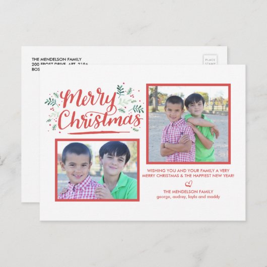 Hand geletterd kerstwinter gebladerte Briefkaart (Voorkant / Achterkant)