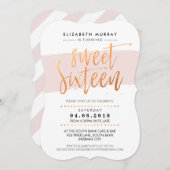 HAND GELETTERD SCRIPT zoet 16 trendy koper roze Kaart (Voorkant / Achterkant)