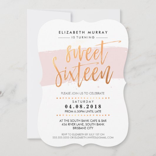 HAND GELETTERD SCRIPT zoet 16 trendy koper roze Kaart (Voorkant)