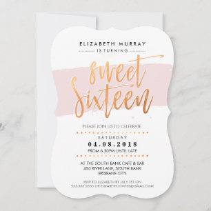 HAND GELETTERD SCRIPT zoet 16 trendy koper roze Kaart