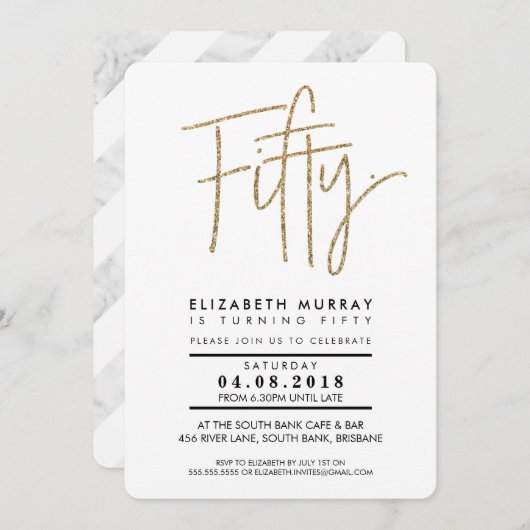 HAND GELETTERD TYPE eenvoudige gouden glitter 50e  Kaart (Voorkant / Achterkant)