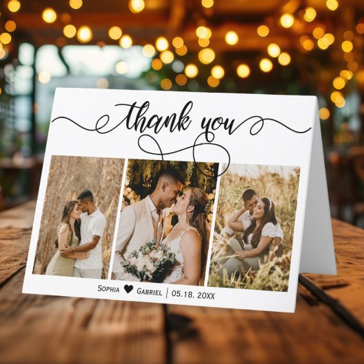 Hand geletterde bruiloft foto collage dank u bedankkaart