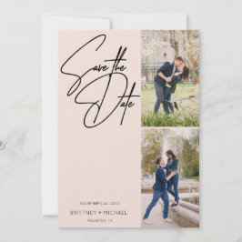 Hand geletterde drie foto collage Blush Pink Save The Date