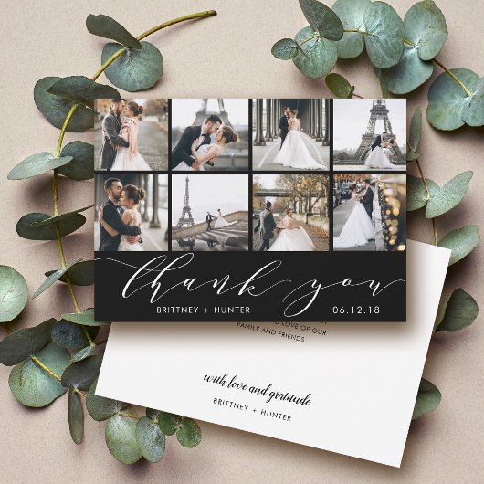 Hand geletterde foto collage zwart bedankkaart
