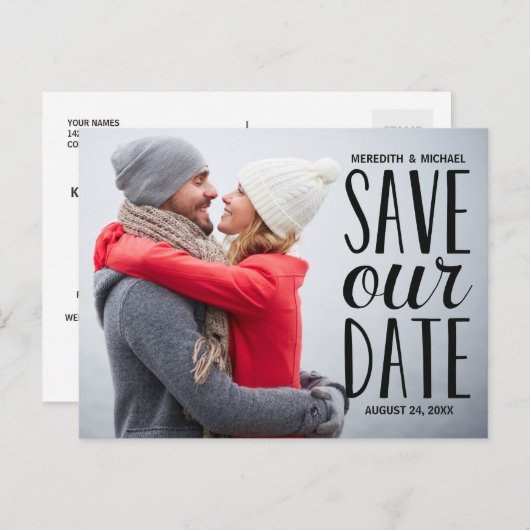 Hand geletterde foto Sla de datum op Aankondigingskaart (Voorkant / Achterkant)