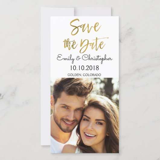 Hand Geletterde Gold Script Wedding Save the Date (Voorkant)