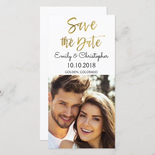 Hand Geletterde Gold Script Wedding Save the Date (Voorkant / Achterkant)