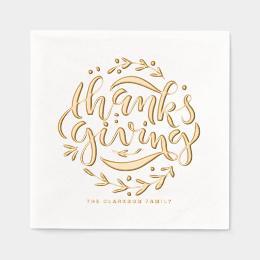 Hand geletterde krans Thanksgiving Folie Servetten (Voorkant)