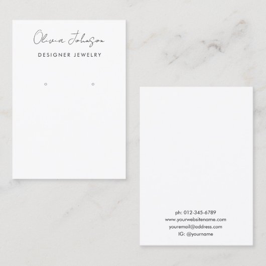 Hand geletterde minimalistische sieraden oorbel di visitekaartje (Voorkant / Achterkant)