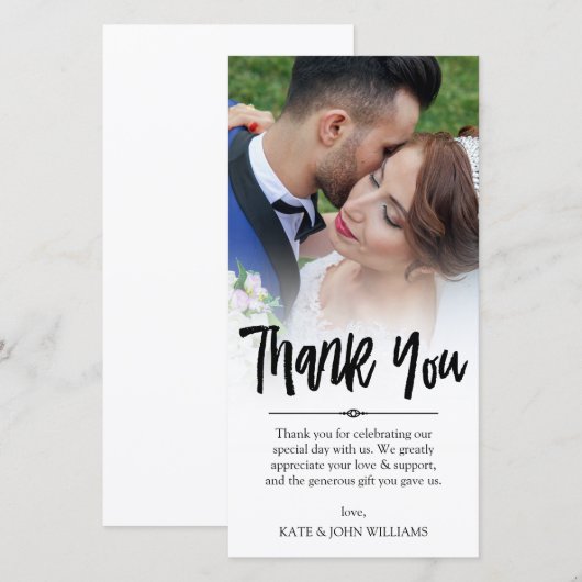 Hand geletterde overlay Dank u trouwfoto Bedankkaart (Voorkant / Achterkant)