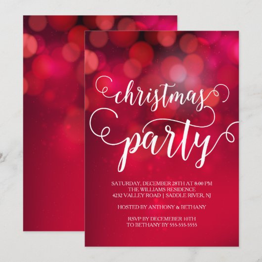 Hand Geletterde Rode Bokeh Lights Kerstfeest Kaart (Voorkant / Achterkant)