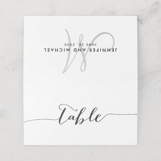 Hand geletterde scripttabelnamen Initiaal bruiloft Plaatskaartje (Buitenkant ongevouwen)