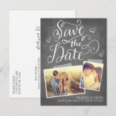 Hand geletterde Snapshot 2-Foto Sla de datum op Aankondigingskaart (Voorkant / Achterkant)
