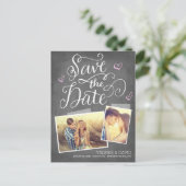 Hand geletterde Snapshot 2-Foto Sla de datum op Aankondigingskaart (Staand voorkant)