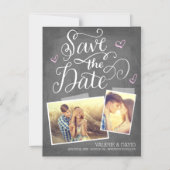 Hand geletterde Snapshot 2-Foto Sla de datum op Magnetische Uitnodiging (Voorkant)