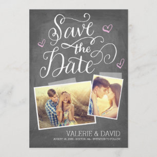 Hand geletterde Snapshot 2-Foto Sla de datum op Save The Date